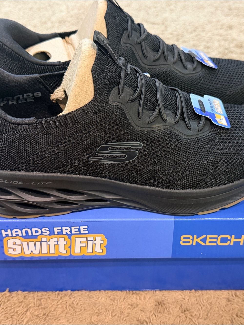 Skechers Men Sneaker Size 11 Black Hands Free Slip On Glide Lite Swift Fit NEW